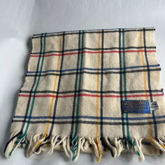 Vintage Mens Pendleton Whisperwool Muffler Scarf Pure Virgin Wool Plaid Fringe - Picture 1 of 5